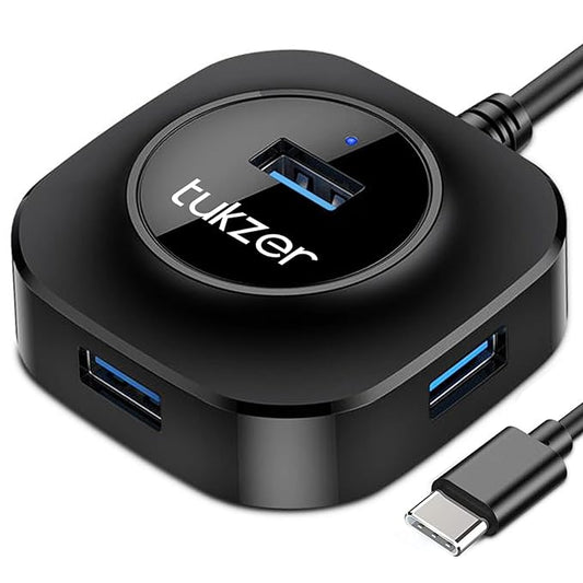 (Open Box) Tukzer USB C Hub Ultra-Slim USB-C Superspeed Adapter with 4 USB 3.0 Ports USB Type C Hub for All Laptops and More USB Type C Devices (TZ-U13 Black)