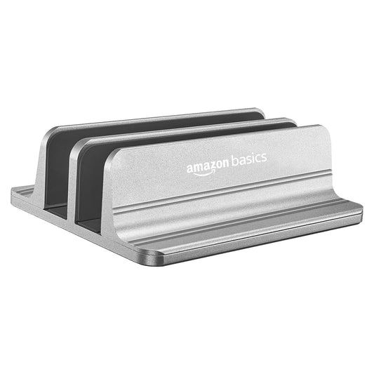 (Open Box) amazon basics Vertical Laptop Stand With Adjustable Dock And Dual Slots, Compatible With All Laptops Up To 20.3" (Aluminium, Grey)
