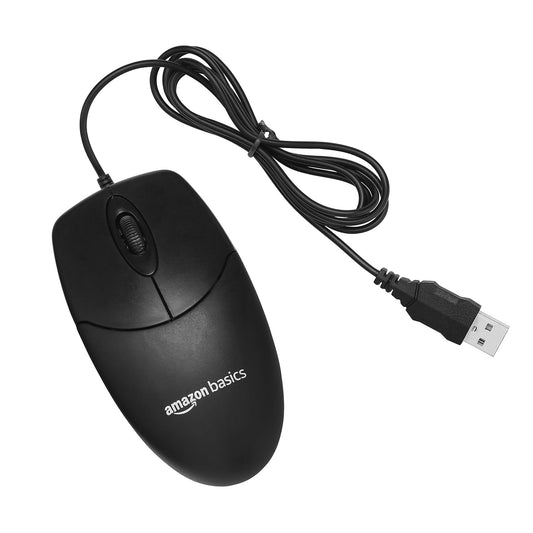 (Open Box) Amazon Basics Wired Mouse | 1000 DPI Optical Sensor | Plug and Play | Compatible with PC, Laptop (Black)