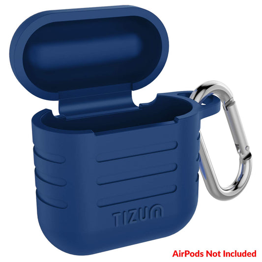 (Open Box) tizum Apple AirPods Case, Silicone-Shockproof Headphones Case Cover with Carabiner Hook for AirPod (Blue)