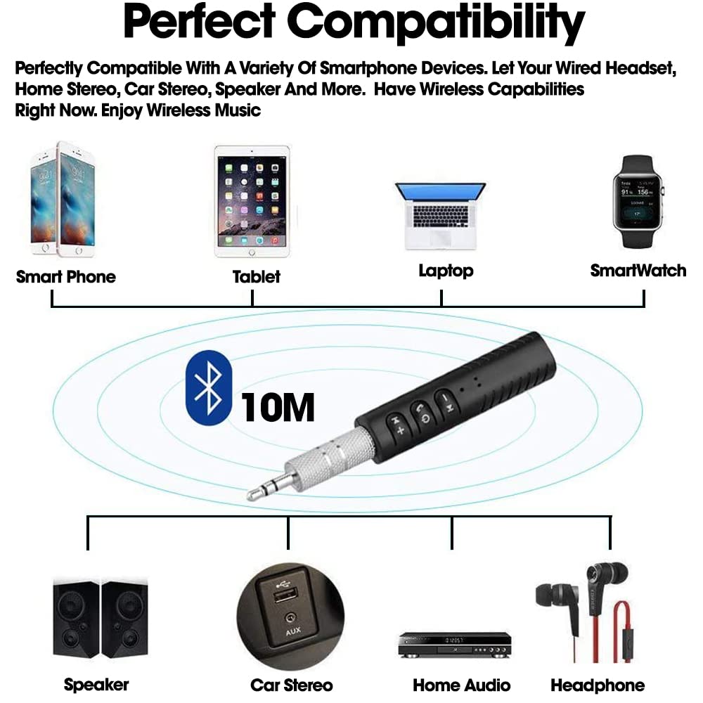 (Open Box) Sounce Bluetooth 5.0 Receiver for Car, Noise Cancelling Bluetooth AUX Adapter, Bluetooth Music Receiver for Home Stereo/Wired Headphones/Hands-Free Call, 16H Battery Life