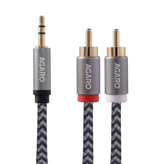(Open Box) AGARO RCA Cable, 3.5 mm to 2 RCA Male Cable Audio Adapter, Stereo Audio Cable, 3.5 mm AUX to RCA Y Splitter Cable Male for Smartphone, Tablet, Speaker, MP3, TV, PC, Amplifiers, Metal Shell, 3M, grey