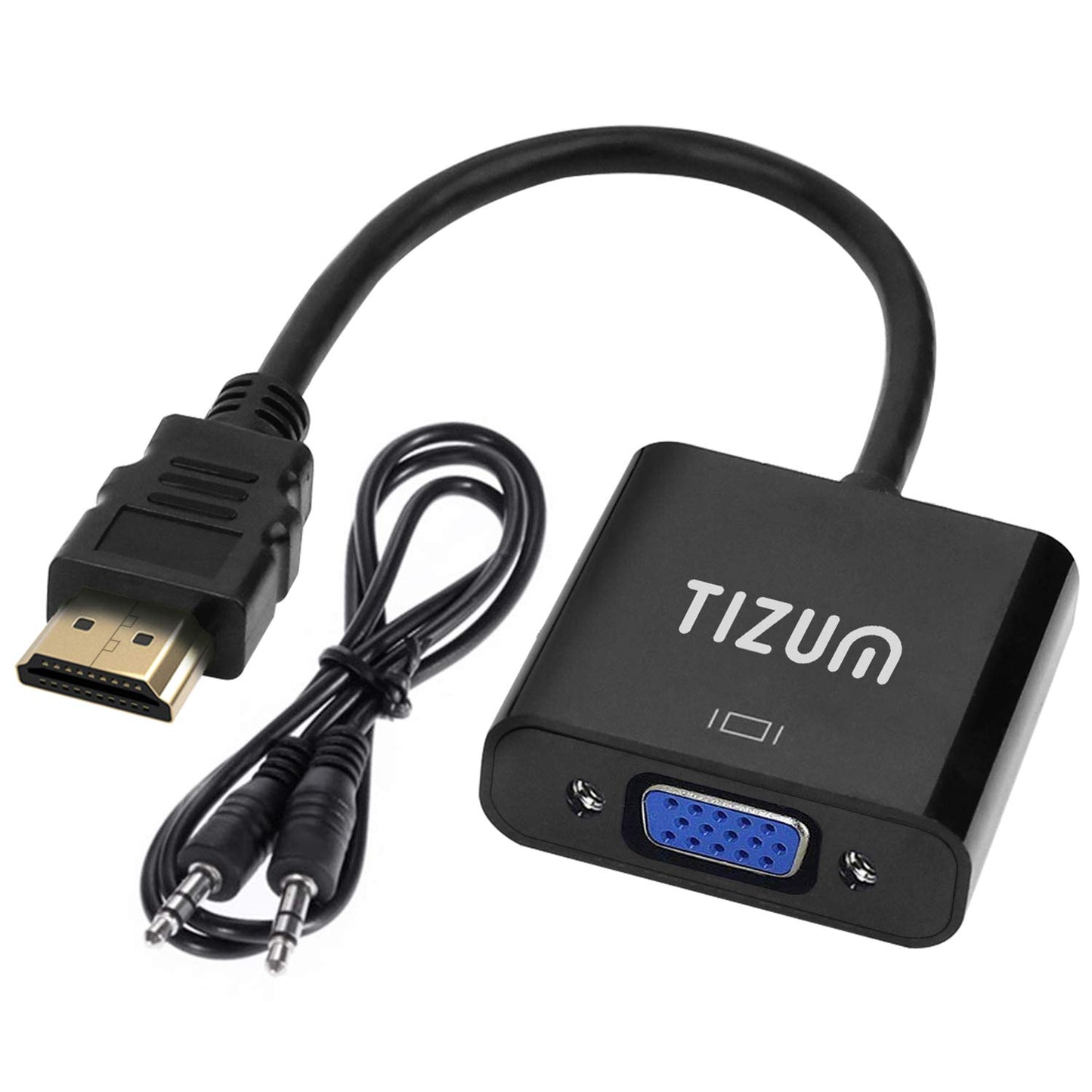 (Open Box)Tizum HDMI to VGA Adapter/Connector/Converter Cable 1080P (Male to Female) for Media Players, Xbox, Projector, Computer, Laptop, TV & More | Full HD Resolution | Compact Design | Black