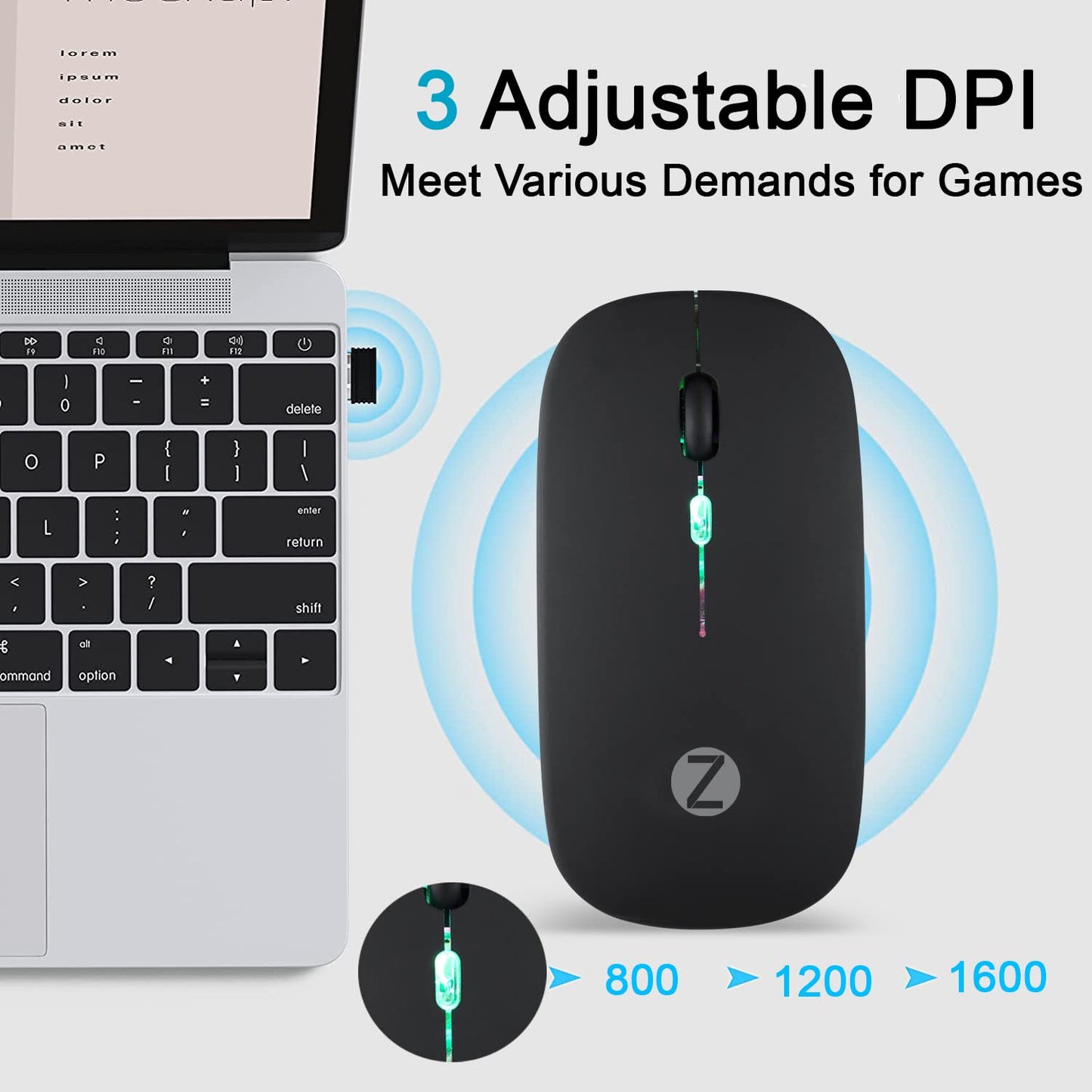(Open Box) Zoook Blade Wireless Mouse -Rechargeable 7 Colour mice/ RGB Breathing Lights/ 3 DPI Levels/ Auto Shut Down/ Silent Click Technology/ 600 Mah Battery/ Light Weight/ Plug and Play (Black)