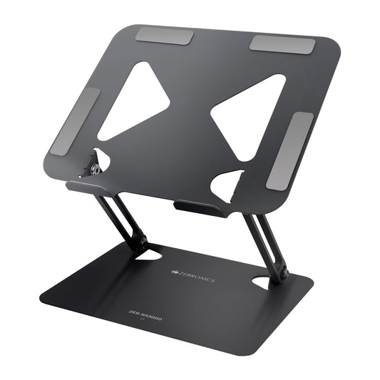 (OPEN BOX0)Zebronics NS3000 Portable Laptop & Tablet Stand Supports Upto 17” with Max. 5KG Support, Anti-Slip Silicone Pads, Foldable Design, Multi Angle Adjustment, Carbon Steel Body