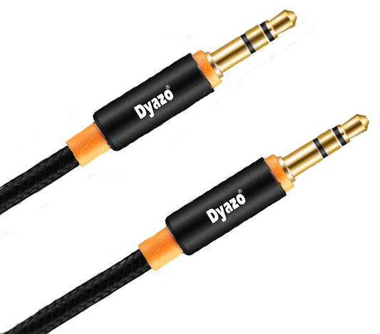 Dyazo 6 ft Aux Cable with 3.5mm Male To Male jack | Nylon Braided | Long Audio Cable | 24 K Gold Plated Stereo Wire Made For Mobile, Headphones & Speaker, car (Black & Orange)