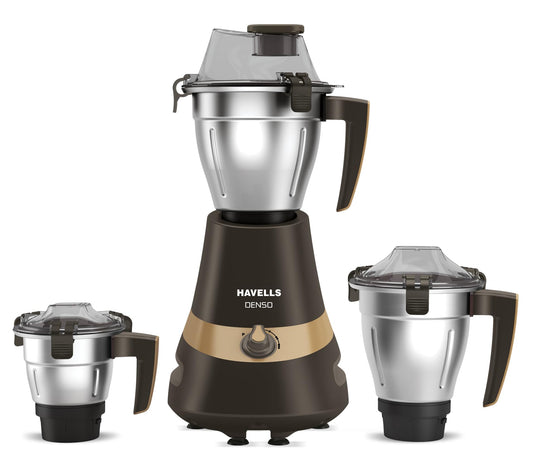 Havells Denso Heavy Duty 900 Watts 3 Jar Mixer Grinder | Ball Bearing Copper Motor | Large Break Resistant Alluminium Collar Jars with Flow Breaker | 2Yr Product & 5Yr Motor Manufacturer Warranty