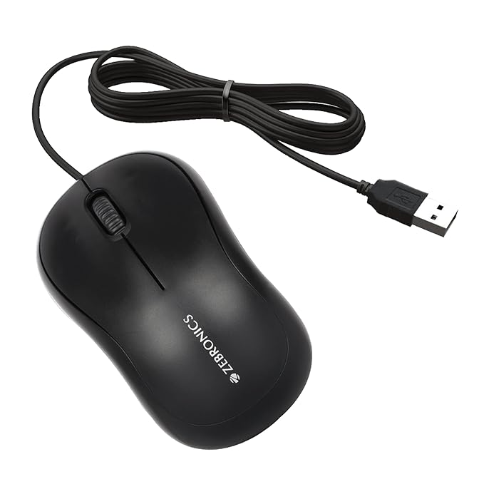(Open Box) ZEBRONICS Zeb-Comfort Wired USB Mouse, 3-Button, 1000 DPI Optical Sensor, Plug & Play, for Windows/Mac