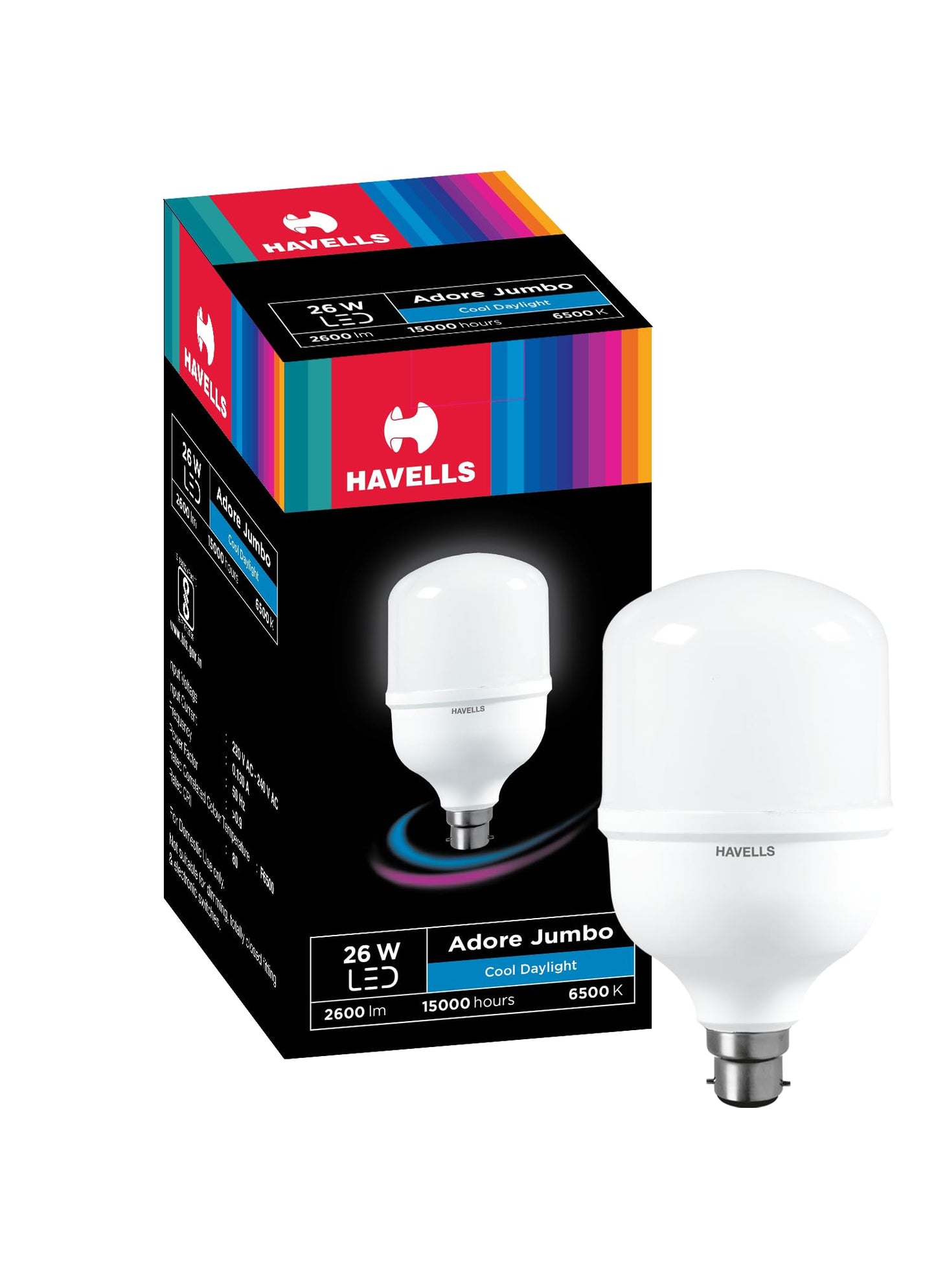 Havells 26W LED B22 Cool Day Light Bulb|Energy Efficient|Ultra Durable|Premium Design|BIS Approved|Upto 4KV Surge Protection|Made in India|Pack of 1