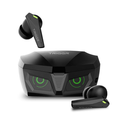 (OPEN BOX) TRIGGR Kraken X1 with Battery Display, 40ms Latency, Quad Mic ENC, 40 Hr Battery, v5.3 Bluetooth Headset (Black, True Wireless)
