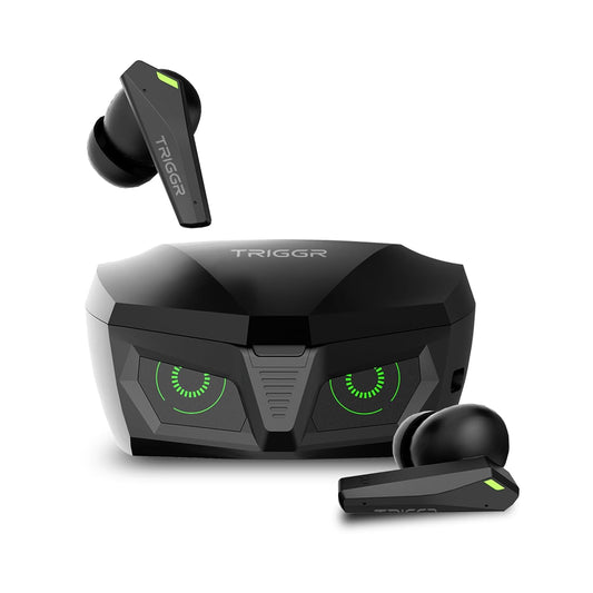(OPEN BOX) TRIGGR Kraken X1 with Battery Display, 40ms Latency, Quad Mic ENC, 40 Hr Battery, v5.3 Bluetooth Headset (Black, True Wireless)
