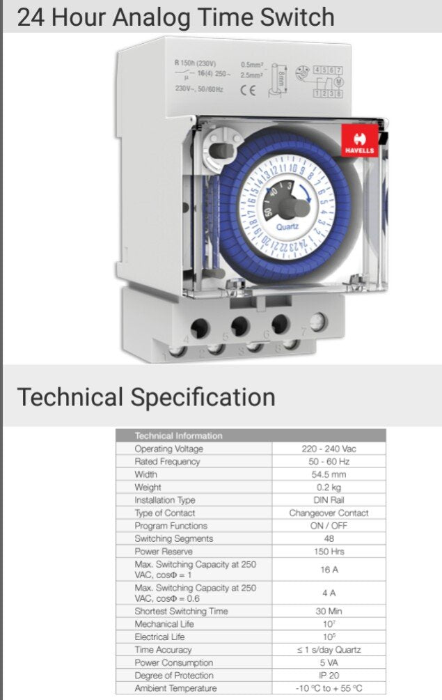 Havells 24 Hour Analog Time Switch (SST* - 30 min)