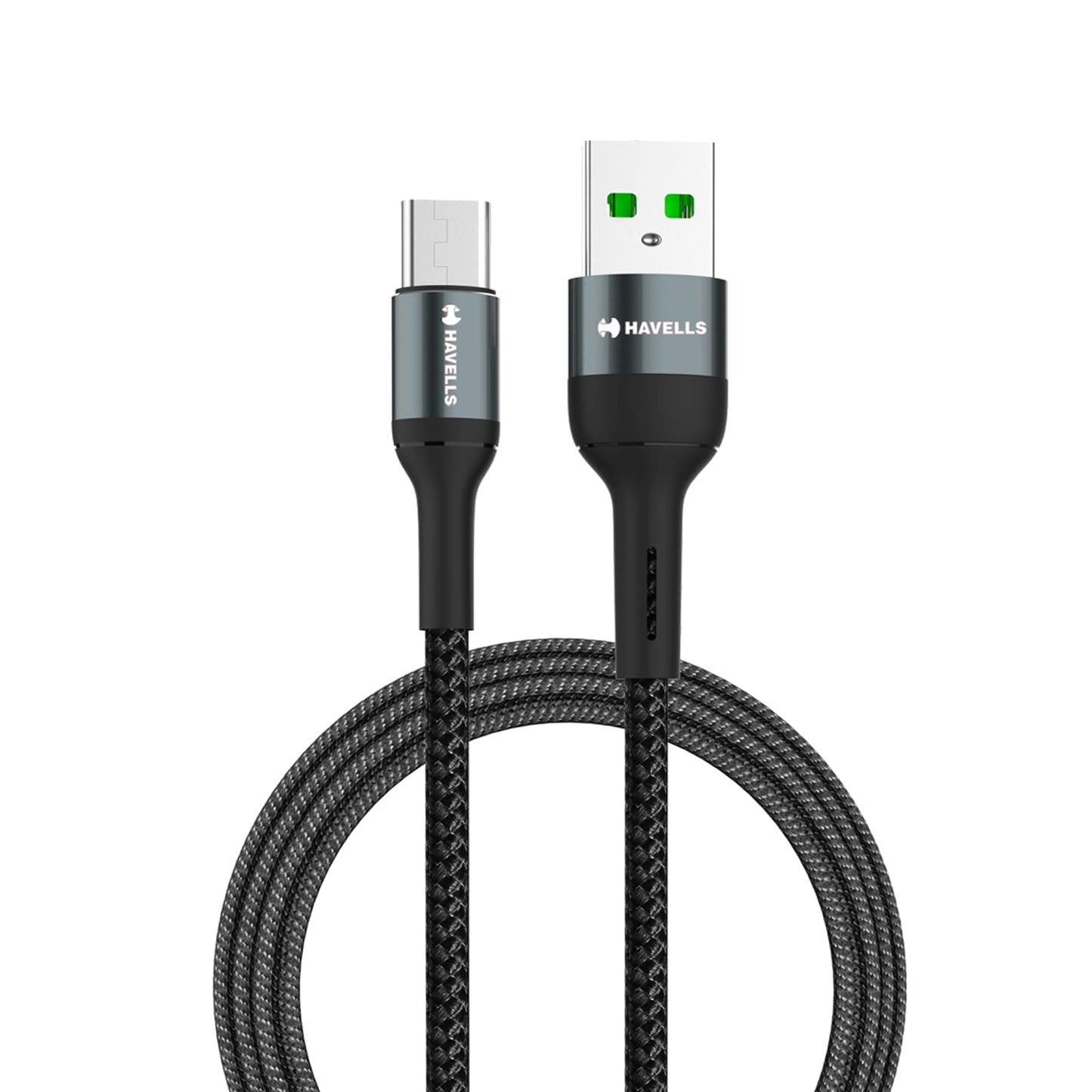 Havells USB Star- Braided Type A to Type C Data Cable 65W, 6A (AHNREHB000) - Black