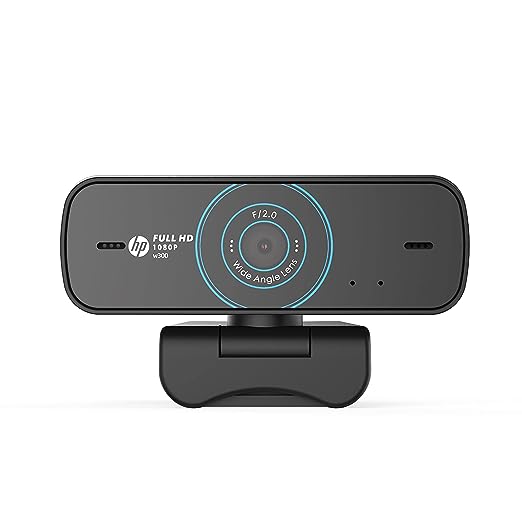 (Open Box) HP w300 1080P 30 FPS FHD Webcam with Built-in Dual Digital Mic, Plug and Play Setup, Wide-Angle View for Video Calling on Skype, Zoom, Microsoft Teams and Other Apps/ 1 Year Warranty (1W4W5AA),Black