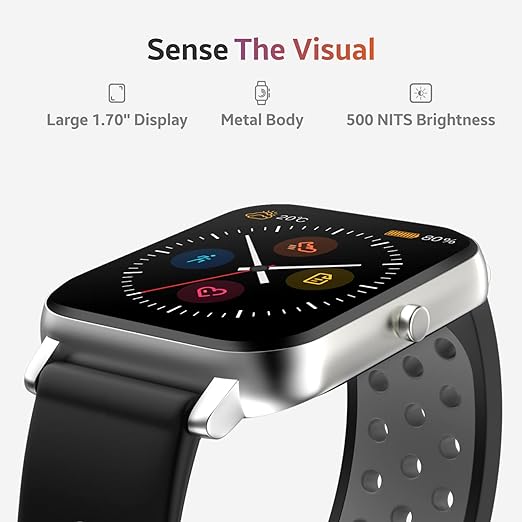 (Open Box) TAGG Verve Sense Smartwatch with 1.70'' Large Display, Real SPO2, and Real-Time Heart Rate Tracking, 7 Days Battery Backup, IPX67 Waterproof
