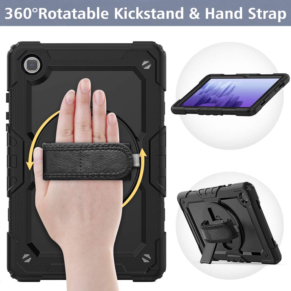 (Open Box) Robustrion Armor Full Body & Shock Proof PU Leather Case with 360 Rotating Hand Strap for Tablets Samsung Galaxy Tab A7 10.4"(26.4 cm) [SM-T500/T505/T507] 2020 - Black & Black