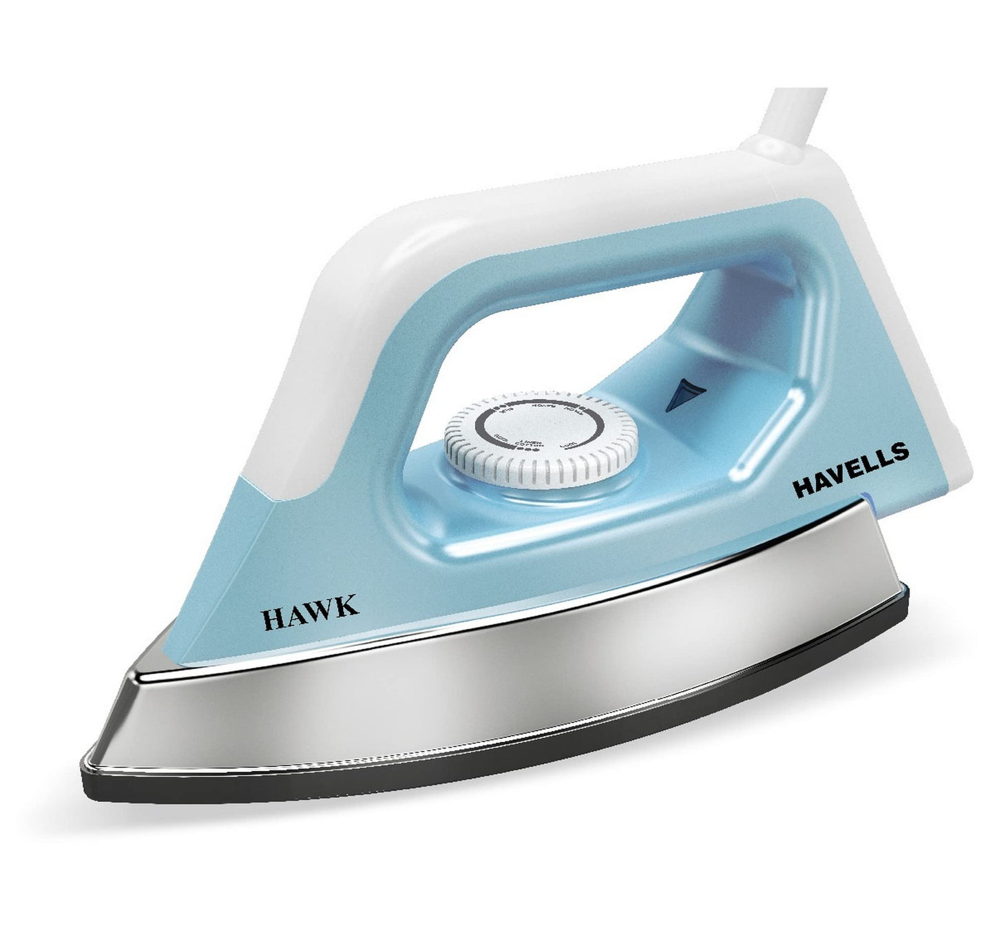 Havells ABS Hawk 1100 Watt Heavy Weight Dry Iron With American Heritage Non Stick Sole Plate, Aerodynamic Design, Easy Grip Temperature Knob & 2 Years Warranty. (Blue & White), 1100 Watts