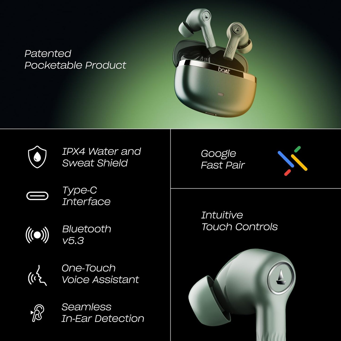 (Open Box) boAt Nirvana Ion ANC 120HRS Battery, Crystal Bionic Sound w/Dual EQ Modes, 4Mics ENx, App Support, Low Latency, IPX4, v.5.2 Bluetooth TWS in Ear Earbuds Wireless Earphones with mic