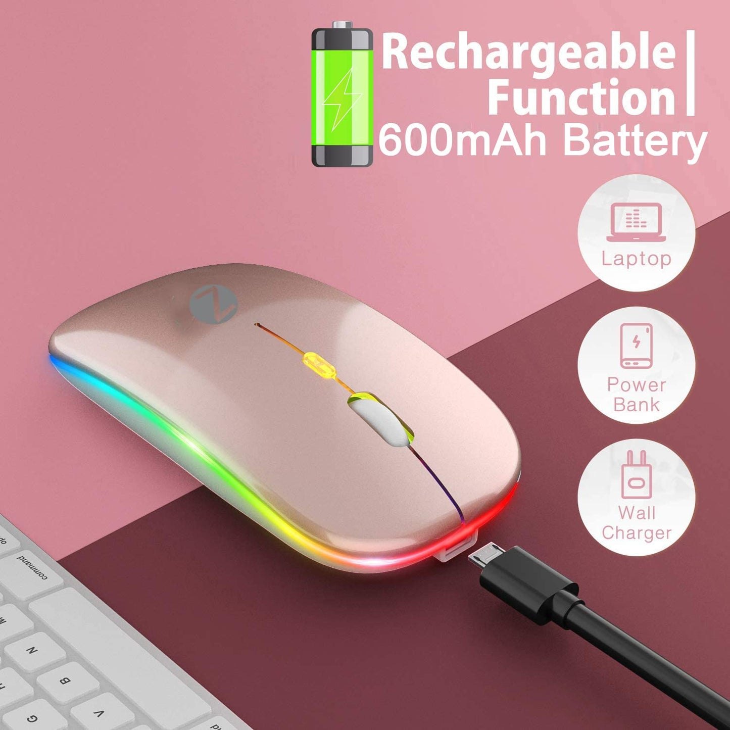 (Open Box) Zoook Blade Wireless Mouse -Rechargeable 7 Colour mice/ RGB Breathing Lights/ 3 DPI Levels/ Auto Shut Down/ Silent Click Technology/ 600 Mah Battery/ Light Weight/ Plug and Play (Black)