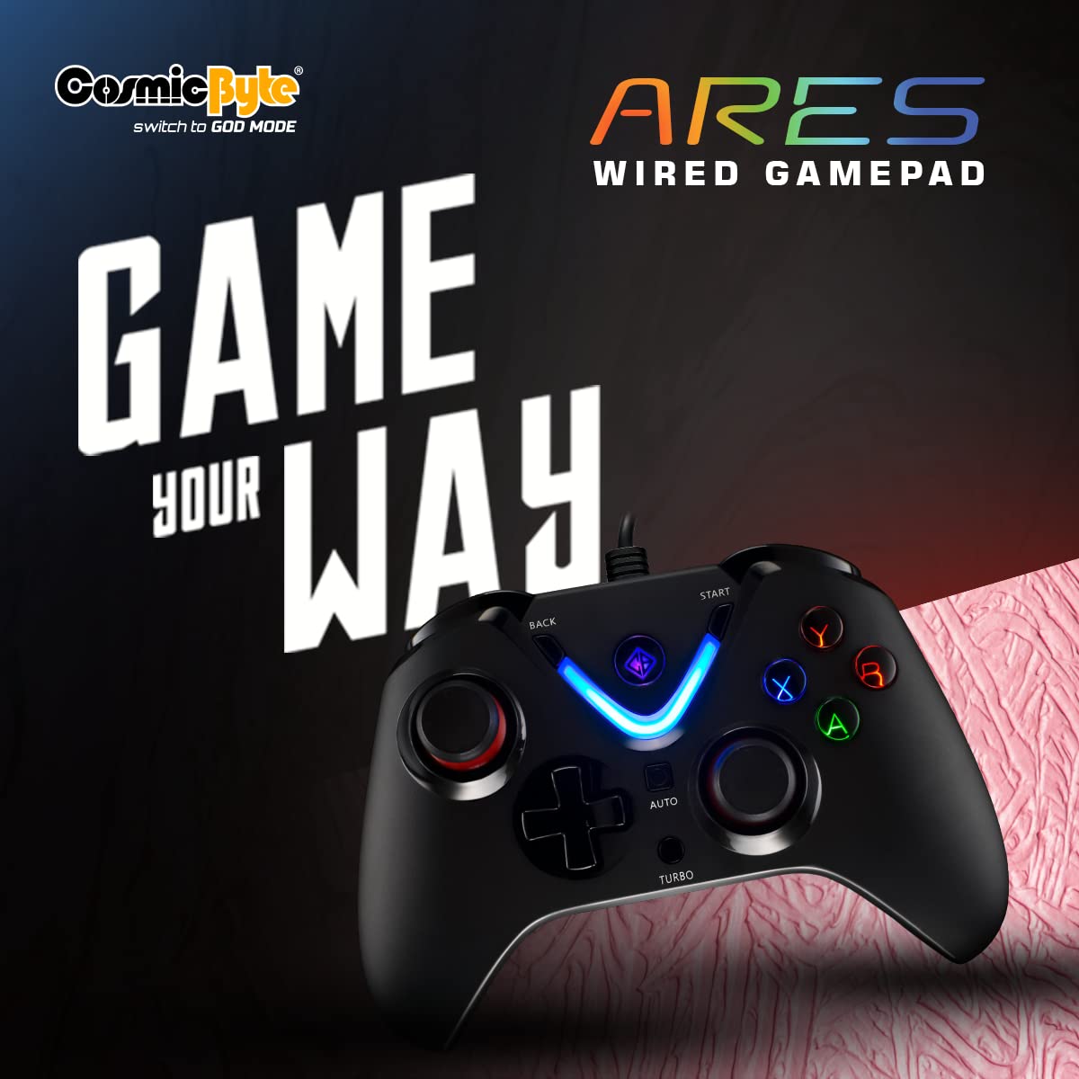 (Open Box) Cosmic Byte ARES Wireless Controller for PC, Magnetic Triggers, Accurate Joysticks, Dual Vibration, Backit LED Buttons, USB Extension Cable (Black)