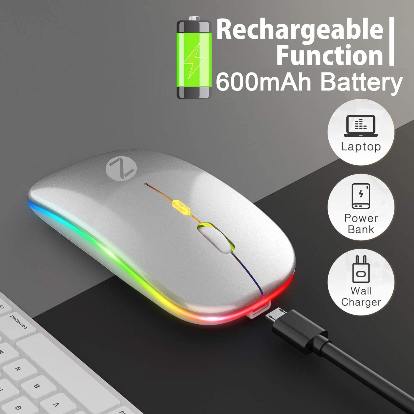 (Open Box) Zoook Blade Wireless Mouse -Rechargeable 7 Colour mice/ RGB Breathing Lights/ 3 DPI Levels/ Auto Shut Down/ Silent Click Technology/ 600 Mah Battery/ Light Weight/ Plug and Play (Black)
