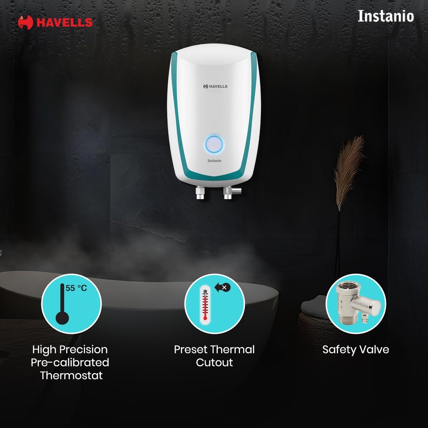 Havells Instanio 3-litre Instant Wall Mounted Water Heater (White/Blue)