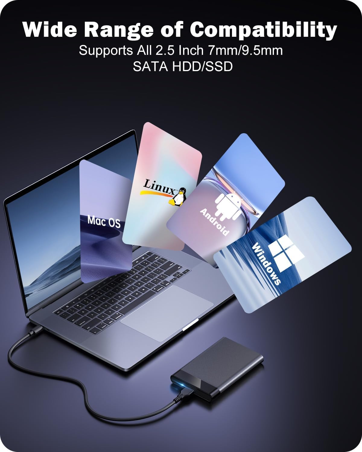 (Open Box)Dyazo 2.5 Inch SATA USB 3.0 HDD / SSD Portable External Hard Disk Enclosure 7 MM and 9.5 MM Tool Free , Supports UASP Max Upto 6TB (Black)