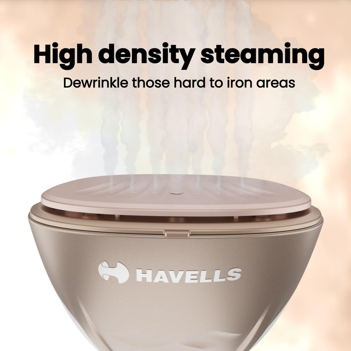 Havells Elegance Hand Held Garment Steamer 1200 Watts - Ergonomic Design,150Ml Tank Capacity, Powerful Steam Setting & 2 Year Warranty (Gold And White)