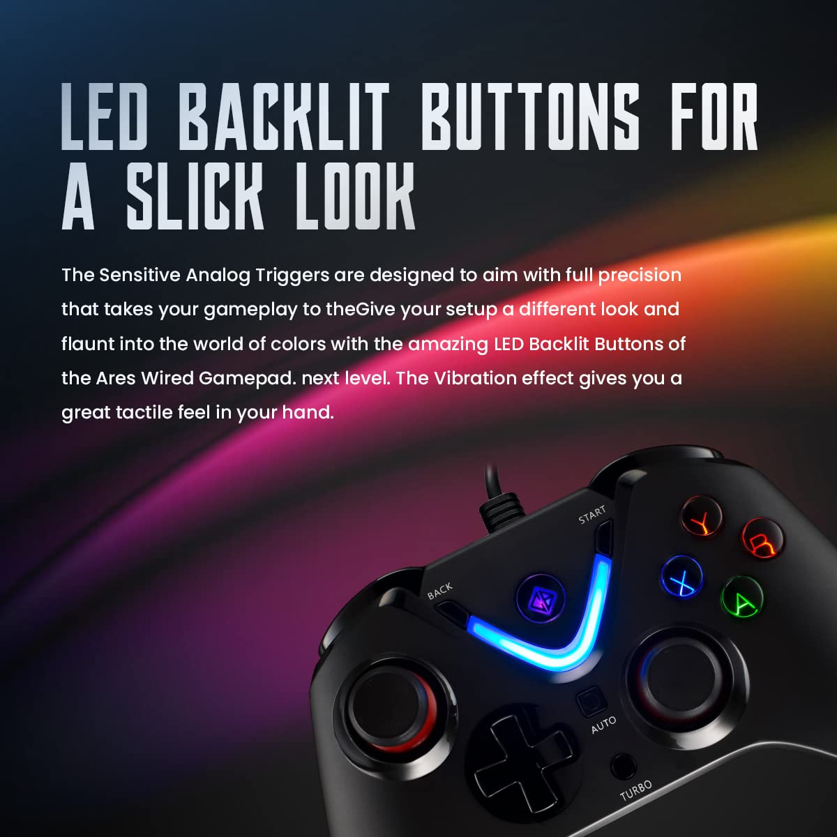 (Open Box) Cosmic Byte ARES Wireless Controller for PC, Magnetic Triggers, Accurate Joysticks, Dual Vibration, Backit LED Buttons, USB Extension Cable (Black)