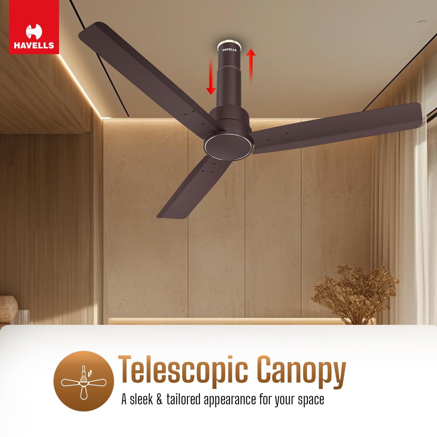 Havells 1200mm Elio BLDC Ceiling Fan | Remote Controlled, High Air Delivery Fan | 5 Star Rated, Upto 60% Energy Saving, 2+1* Year Warranty | (Pack of 1, Smoke Brown)