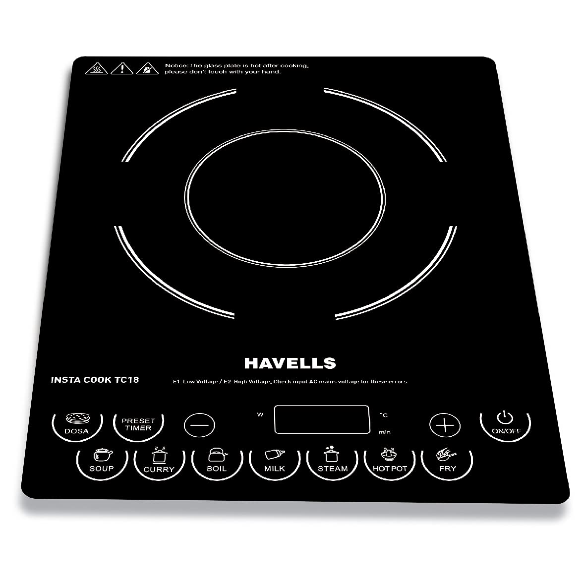 Havells Induction Glass Ceramic Cooktop Tc20 With 9 Cooking Modes Bis Approved 2000 Watt With 3 Year Coil Warranty - Black