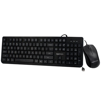 (Open Box) Amazon Basics Wired Keyboard and Optical Mouse Set for Windows, USB 2.0 Interface, for Gaming PC, Computer, Laptop, Mac (Black)