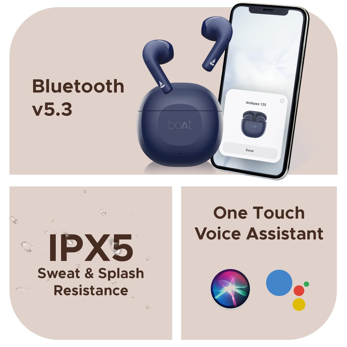 (Open Box) boAt Airdopes 125 TWS Earbuds with 50 hrs Playtime,Quad Mics with ENxᵀᴹ Tech,ASAPᵀᴹ Charging,IWPᵀᴹ Tech, BEASTᵀᴹ Mode with 50 ms Low Latency,BTv5.3, IPX5