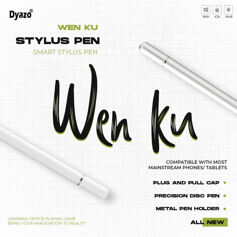 Dyazo Aluminium Fine Point Stylus Pen with Spare Disk for Touch Screens Devices, Compatible with iPad/iPhone/X/XR, Amazon Kindle and All Android/iOS Smart Phones and Tablets (White)