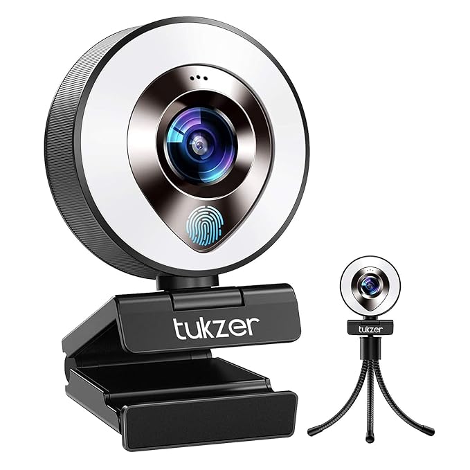 (Open Box) Tukzer HD 1080P Webcam with Microphone and Ring Light, Plug and Play Web Camera, Adjustable Brightness, Streaming Webcam, USB Webcam for PC Desktop Laptop, MAC, Zoom Skype, YouTube (TZ-WC1)