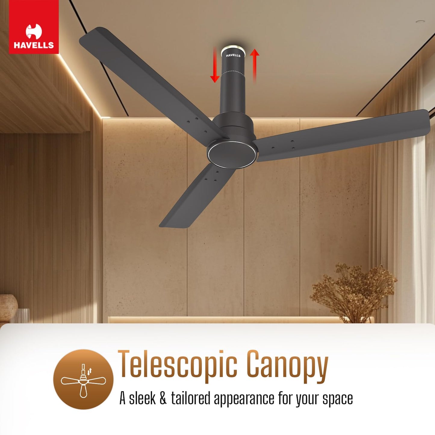 Havells 1200mm Elio BLDC Ceiling Fan | Remote Controlled, High Air Delivery Fan | 5 Star Rated, Upto 60% Energy Saving, 2+1* Year Warranty | (Pack of 1, Smoke Brown)