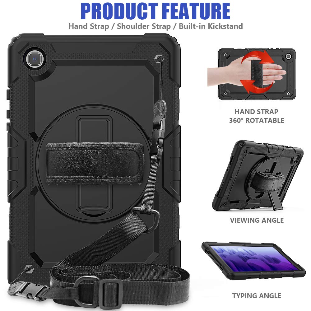 (Open Box) Robustrion Armor Full Body & Shock Proof PU Leather Case with 360 Rotating Hand Strap for Tablets Samsung Galaxy Tab A7 10.4"(26.4 cm) [SM-T500/T505/T507] 2020 - Black & Black