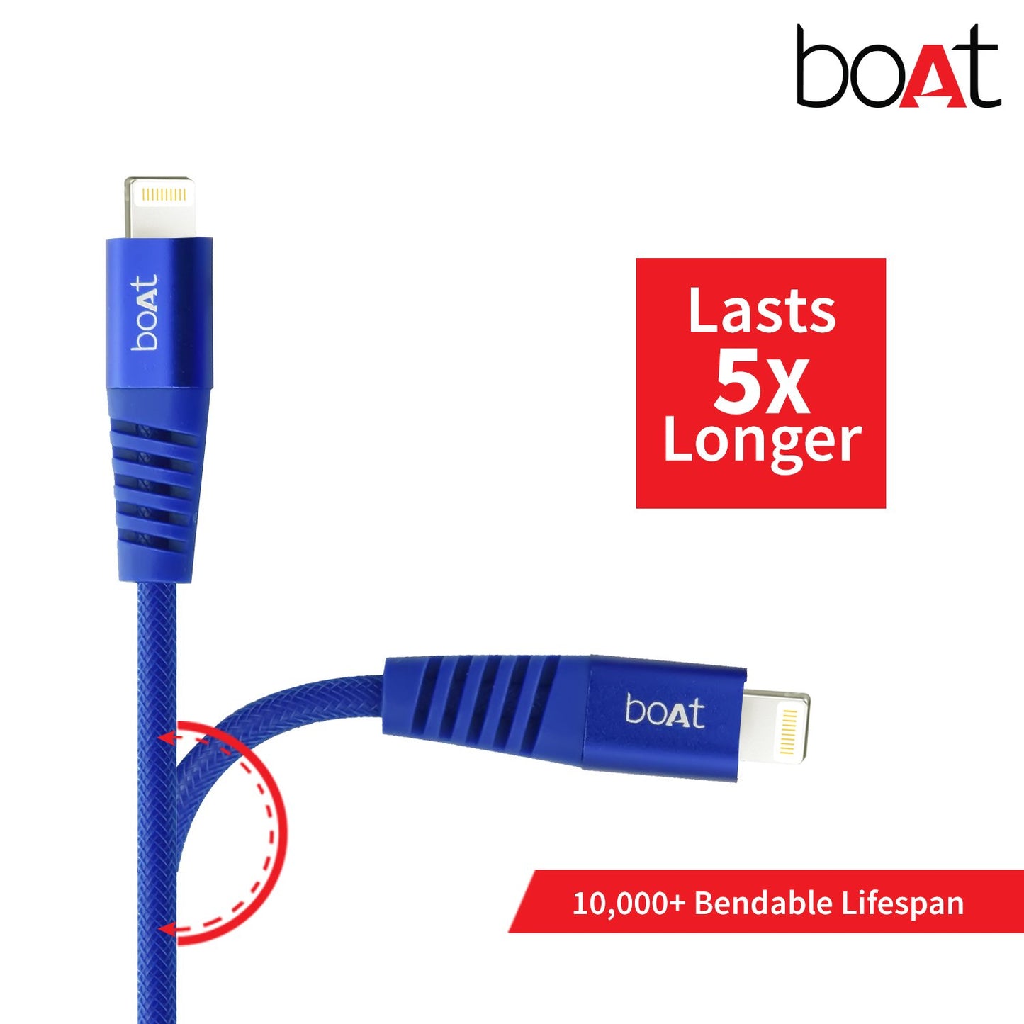 (Open Box) boAt para-Armour Lightning Cable MFI Certified - 1.5m (Blue)