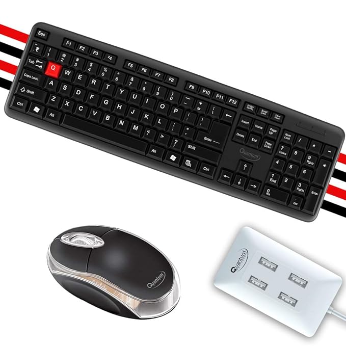 (Open Box) Quantum Hi-Tech QHM 7403/222 Wired USB Mouse, Keyboard & USB 4 Port Hub Combo Combo Set