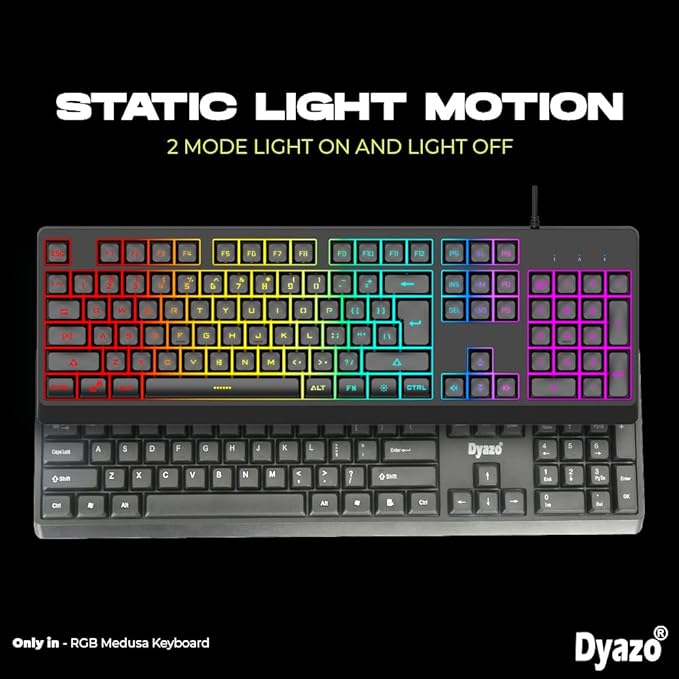 (With Scratch) Dyazo Wired Gaming Keyboard and Mouse Combo Static RGB Static Light (only 2 Modes on & Off) for Windows Compatible for PC, Laptop (Black)