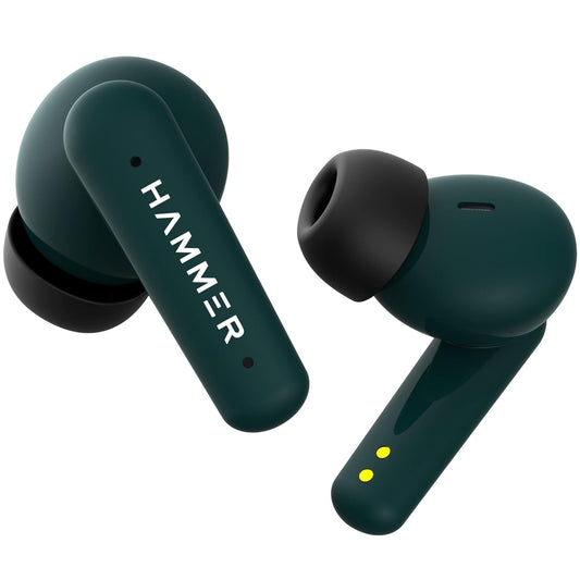 (Open Box) HAMMER Airflow Plus TWS Earbuds with Bluetooth 5.1, Smart Touch Control, Type-C Charging, IPX4 Rated SweatProof, Stereo Sound, Upto 23 Hours Playback, Noise Isolation (Emerald Green)