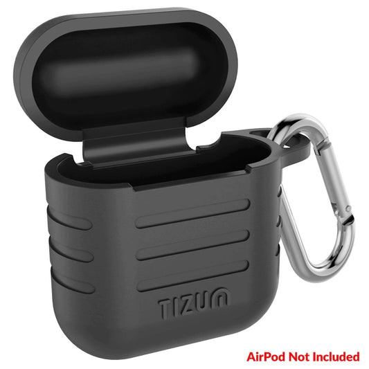 (Open Box) Tizum Apple AirPods Case Silicone-Shockproof Case Cover with Carabiner Hook for AirPod 2 | Black