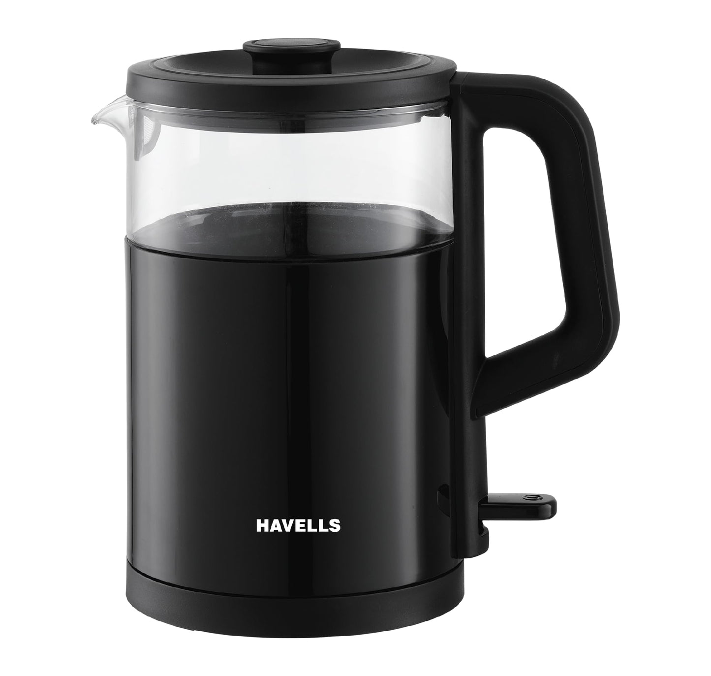 Havells MARINO Low Noise Glass Electric Kettle 1L|1200W Borosilicate Glass inner & Cool Touch Outer Body| Detachable LID|304 Rust Resistant SS Base|2 Yr Manufacturer Warranty (Black)