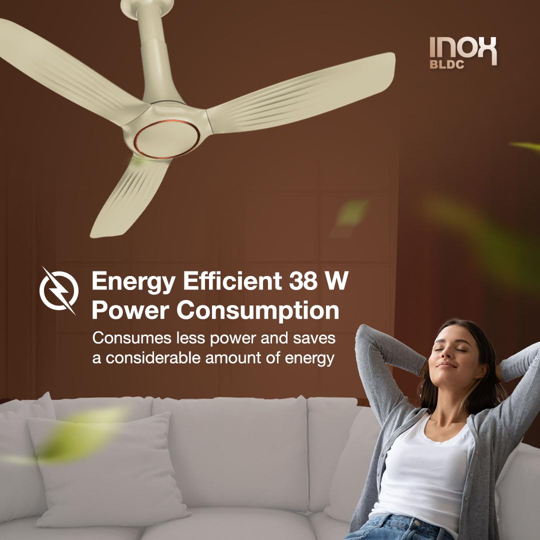 Havells 1200mm Inox BLDC Motor Ceiling Fan | Premium Look with RF Remote, 100% Copper, Upto 60% Energy Saving | Aerodynamic Ribbed Blades, Low Noise, Dust Resistant | (Pack of 1, Pearl White)