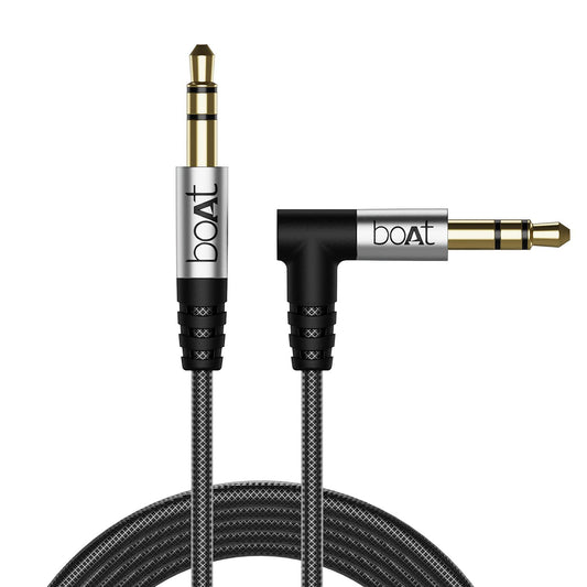 (Open Box) boAt Aux L500 with Gold Plated Tip, Premium Alloy Cover, Mesh Braiding, 1.5 m Tangle-Free 3.5 mm Cable(Silver)