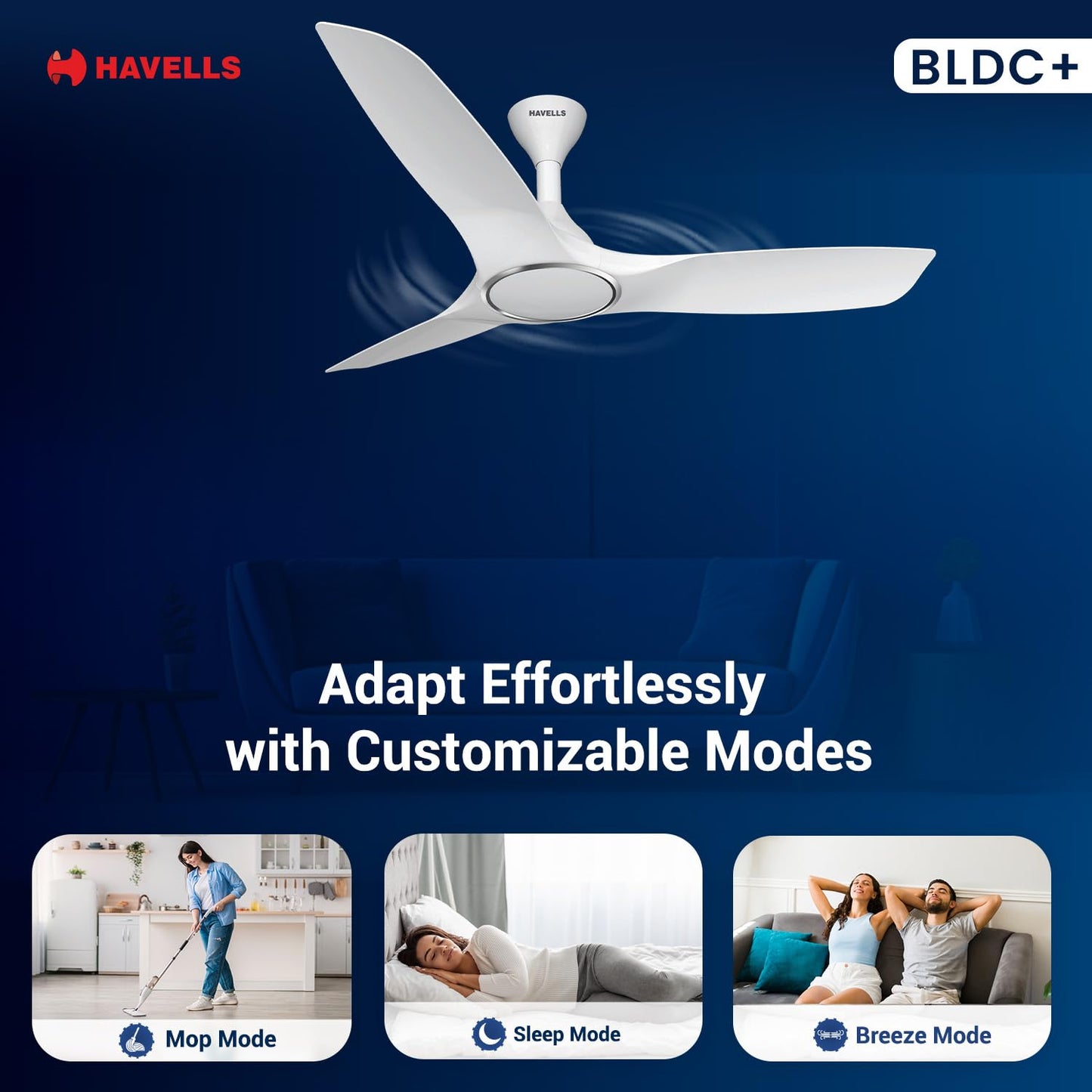 Havells 1200mm Stealth Air BLDC Ceiling Fan | Voice Controlled, Remote Controlled, High Air Delivery Fan, 5 Star Rated | Upto 60% Energy Saving, 2 Year Warranty | (Pack of 1, Pearl White)