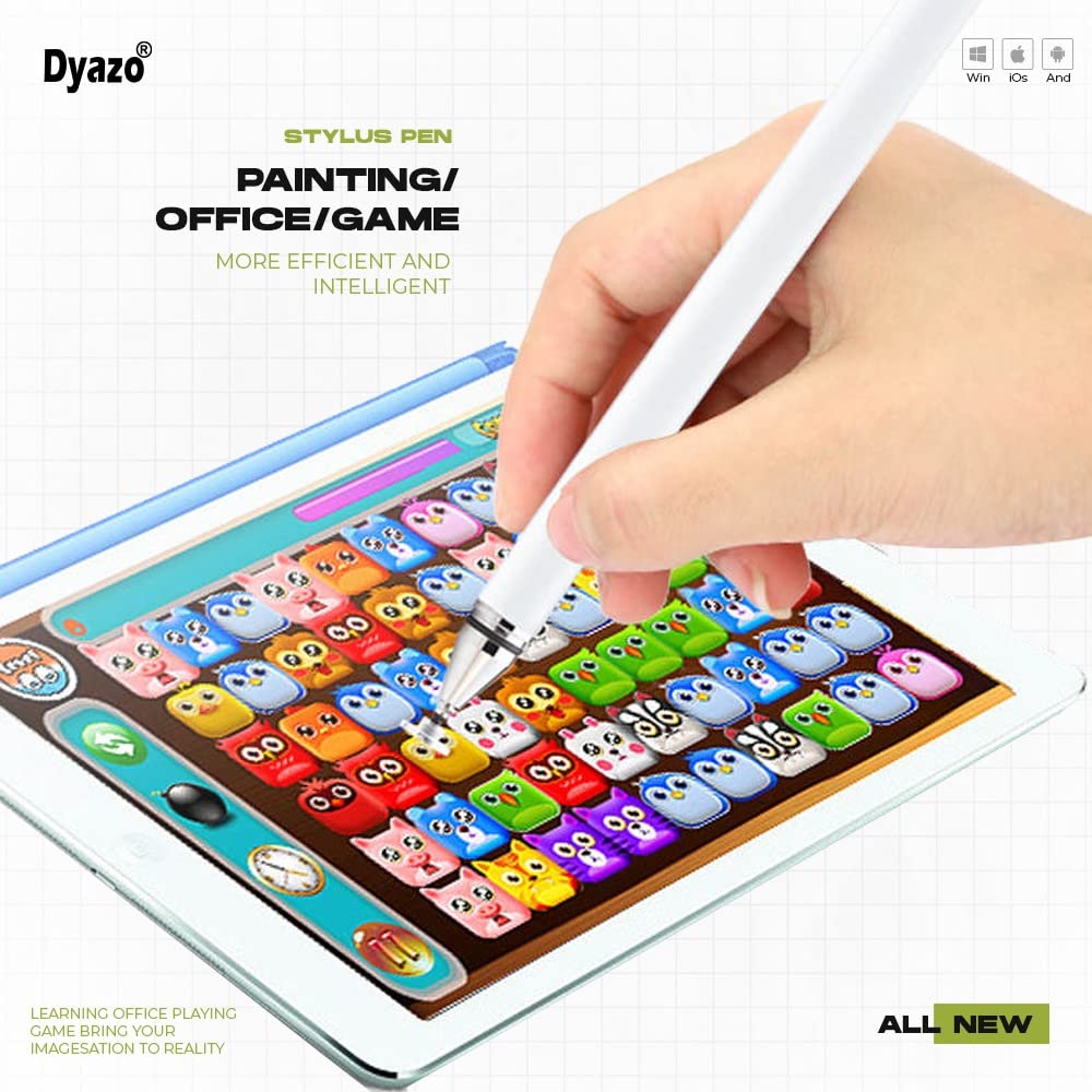 Dyazo Aluminium Fine Point Stylus Pen with Spare Disk for Touch Screens Devices, Compatible with iPad/iPhone/X/XR, Amazon Kindle and All Android/iOS Smart Phones and Tablets (White)