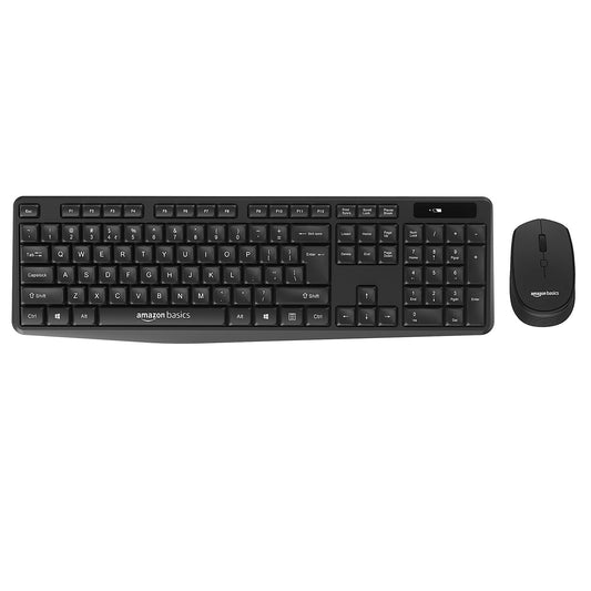 (Open Box) Amazon Basics USB Wireless Keyboard and Mouse Set with Nano Receiver