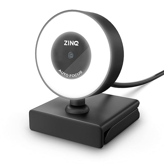 (Open Box) Zinq Technologies Full HD 1080P 2.1 Megapixel 30 FPS Auto Focus Webcam with Ring LED for Night Vision, Web Camera with Built-in Mic for Video Calling, Live Streaming, Online Classes PC/Mac/Laptop (Black, ZQ1080RL)