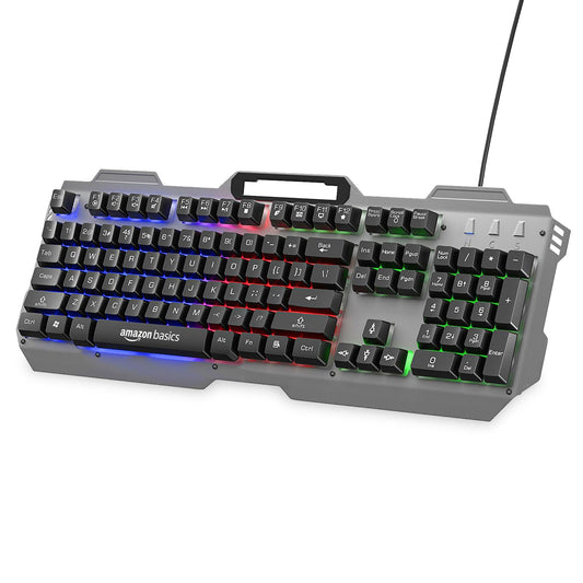 (Open Box) Amazon Basics USB Gaming Keyboard with Multicolour LED Effect | 12 Multimedia Keys |4 LED Modes